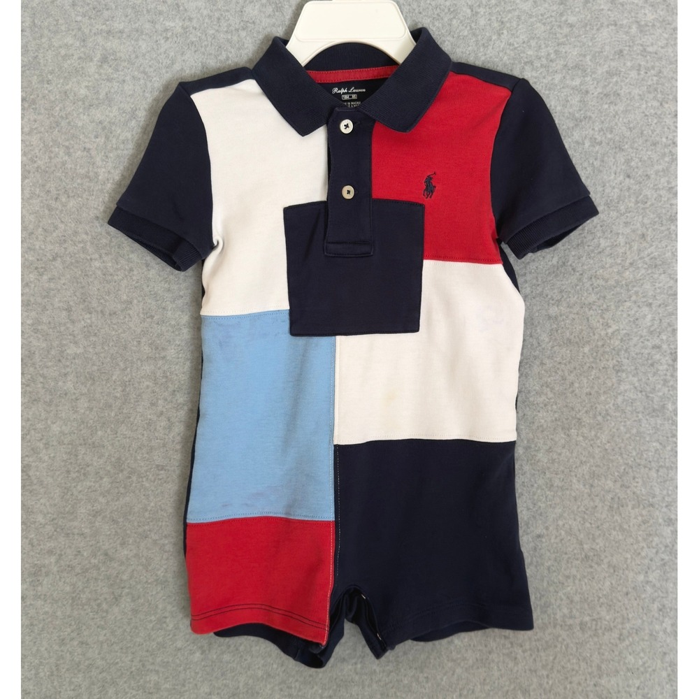 Ralph Lauren Polo Romper Kids 18M Multicolor Colorblock Short Sleeve Pony Logo
